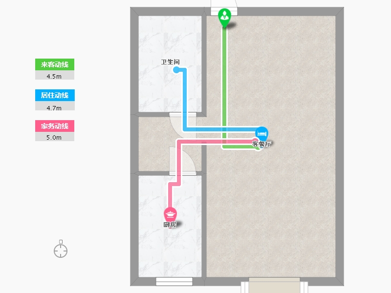 湖南省-长沙市-东塘SOHO建面64m²-43.88-户型库-动静线