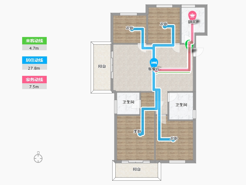 湖南省-长沙市-高峰璟麟府4号楼建面136m²-108.80-户型库-动静线