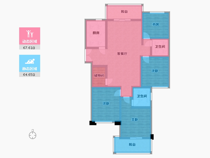 湖南省-长沙市-高峰璟麟府4号楼建面146m²-116.81-户型库-动静分区