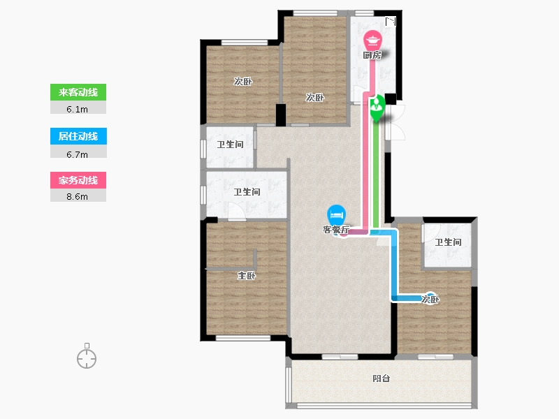 湖南省-长沙市-高峰璟麟府3号楼C1户型177m²-133.38-户型库-动静线