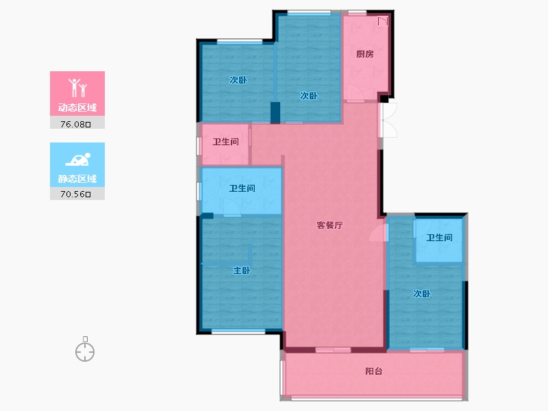 湖南省-长沙市-高峰璟麟府3号楼C1户型177m²-133.38-户型库-动静分区