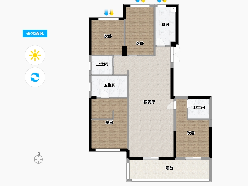 湖南省-长沙市-高峰璟麟府3号楼C1户型177m²-133.38-户型库-采光通风