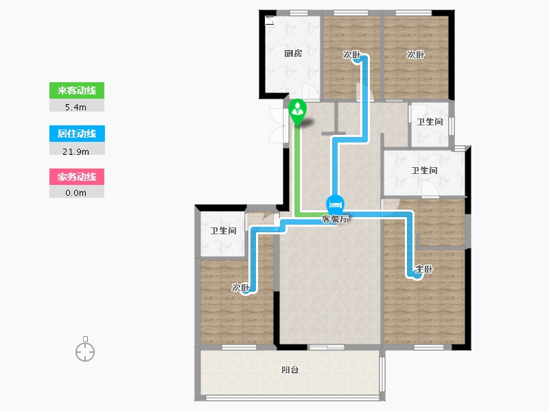 湖南省-长沙市-高峰璟麟府3号楼C2户型183m²-141.09-户型库-动静线