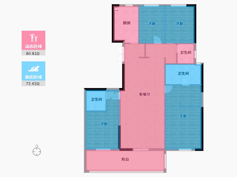 湖南省-长沙市-高峰璟麟府3号楼C2户型183m²-141.09-户型库-动静分区