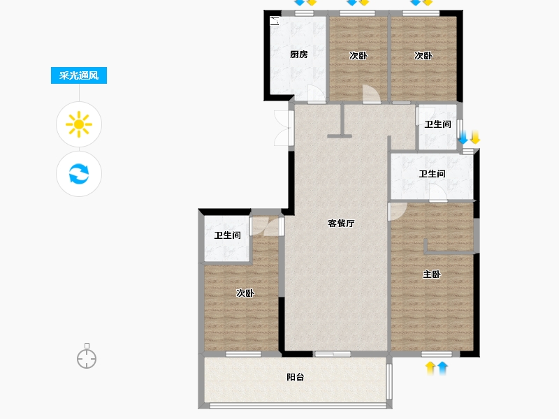 湖南省-长沙市-高峰璟麟府3号楼C2户型183m²-141.09-户型库-采光通风