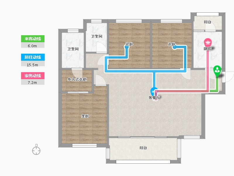 湖南省-长沙市-合能枫丹丽舍1号栋,2号栋建面119m²-97.20-户型库-动静线