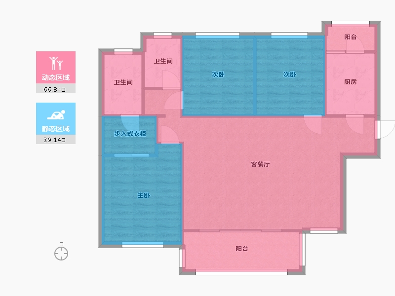 湖南省-长沙市-合能枫丹丽舍1号栋,2号栋建面119m²-97.20-户型库-动静分区