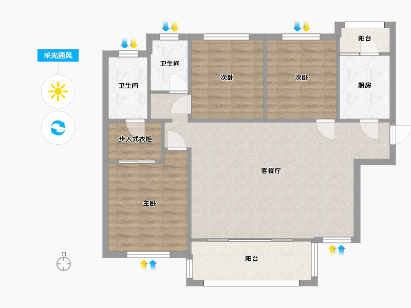 湖南省-长沙市-合能枫丹丽舍1号栋,2号栋建面119m²-97.20-户型库-采光通风