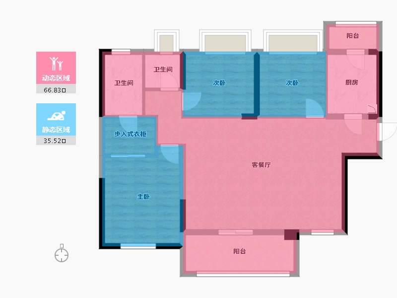 湖南省-长沙市-合能枫丹丽舍7号楼建面121m²-91.50-户型库-动静分区