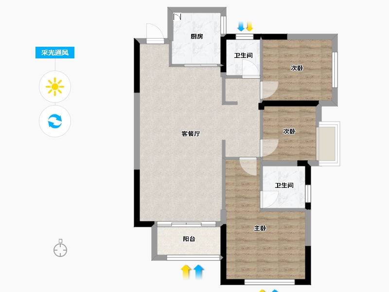 湖南省-长沙市-合能枫丹丽舍7号楼建面103m²-78.31-户型库-采光通风