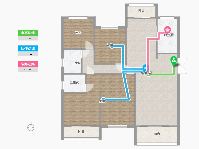 湖南省-长沙市-和立星雅苑4号建面148m²-117.79-户型库-动静线