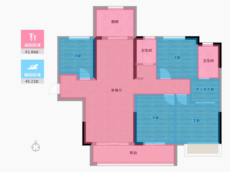 湖南省-长沙市-梅溪悦章9栋建面128m²-93.88-户型库-动静分区