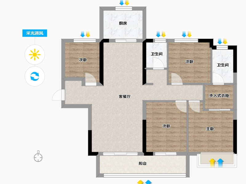 湖南省-长沙市-梅溪悦章9栋建面128m²-93.88-户型库-采光通风