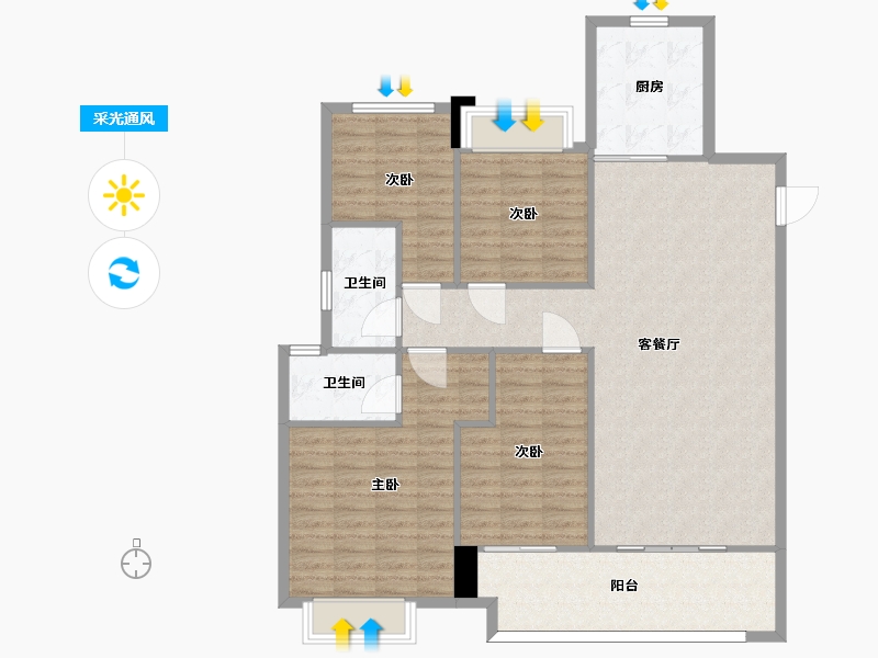 湖南省-长沙市-南山梅溪一方6栋建面152m²-121.60-户型库-采光通风