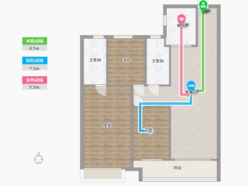 湖南省-长沙市-南山梅溪一方1栋,2栋建面128m²-102.39-户型库-动静线