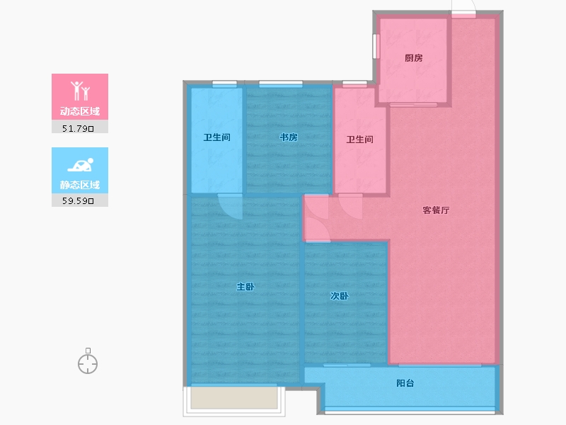 湖南省-长沙市-南山梅溪一方1栋,2栋建面128m²-102.39-户型库-动静分区