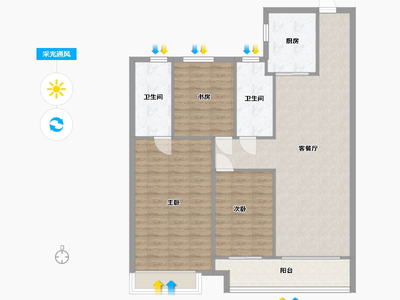 湖南省-长沙市-南山梅溪一方1栋,2栋建面128m²-102.39-户型库-采光通风