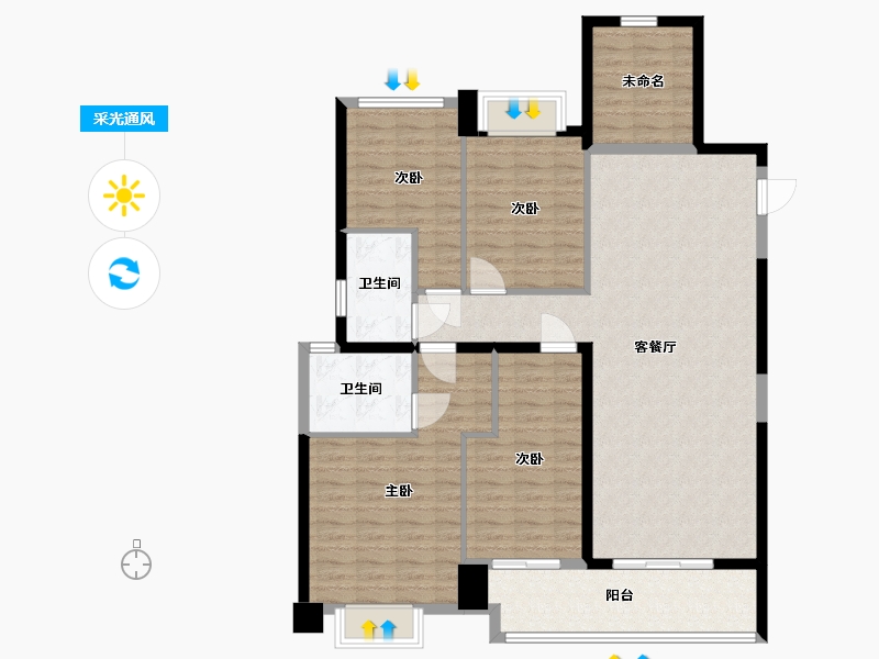 湖南省-长沙市-南山梅溪一方5栋建面157m²-125.96-户型库-采光通风