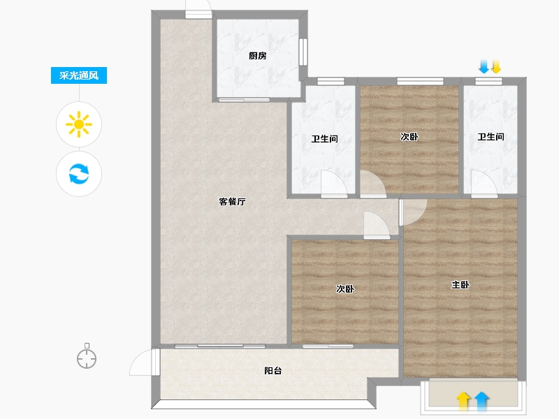 湖南省-长沙市-南山梅溪一方6栋建面120m²-96.01-户型库-采光通风