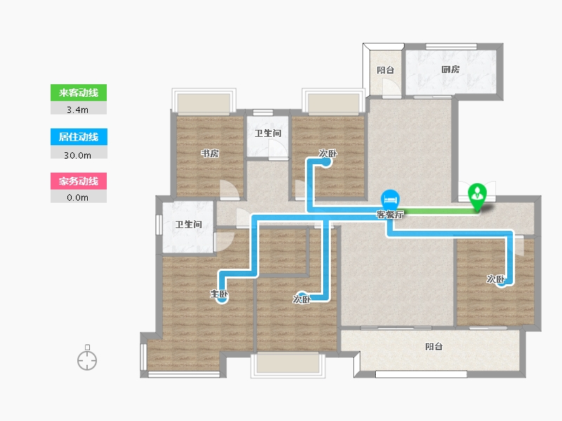 湖南省-长沙市-华润翡翠府3号栋,6号栋建面165m²-138.09-户型库-动静线