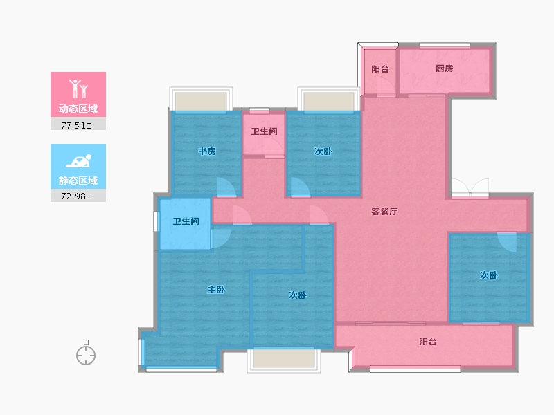 湖南省-长沙市-华润翡翠府3号栋,6号栋建面165m²-138.09-户型库-动静分区