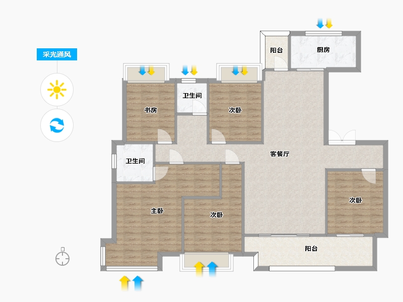 湖南省-长沙市-华润翡翠府3号栋,6号栋建面165m²-138.09-户型库-采光通风