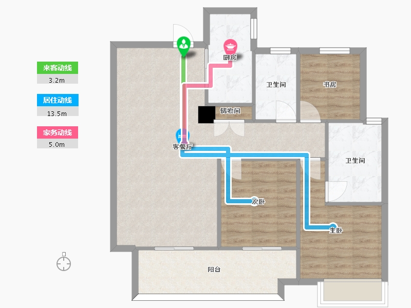 湖南省-长沙市-华润翡翠府3号栋建面112m²-86.39-户型库-动静线