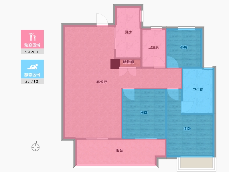 湖南省-长沙市-华润翡翠府3号栋建面112m²-86.39-户型库-动静分区