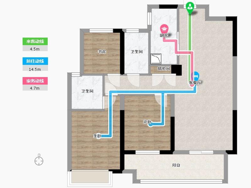 湖南省-长沙市-华润翡翠府3号栋建面116m²-86.67-户型库-动静线