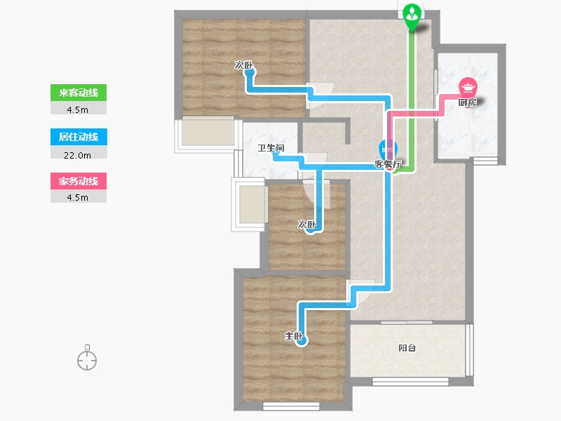 湖南省-长沙市-金地铂悦1号,3号建面95m²-71.55-户型库-动静线