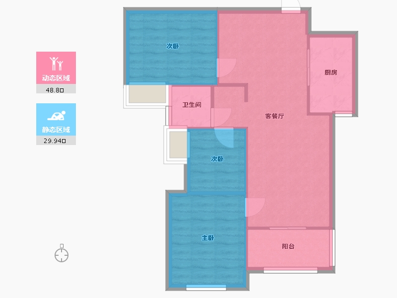 湖南省-长沙市-金地铂悦1号,3号建面95m²-71.55-户型库-动静分区