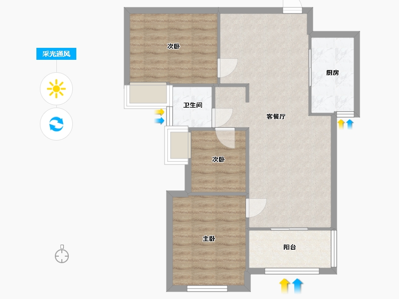 湖南省-长沙市-金地铂悦1号,3号建面95m²-71.55-户型库-采光通风