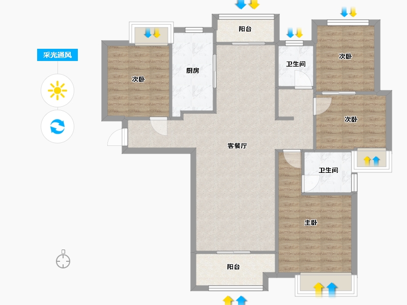 湖南省-长沙市-金地铂悦1号建面130m²-98.77-户型库-采光通风