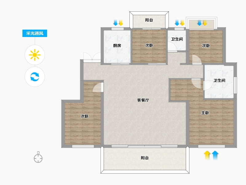 湖南省-长沙市-绿地麓湖郡建面147m²-125.62-户型库-采光通风