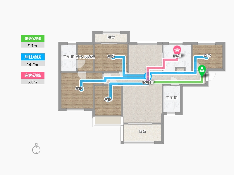 湖南省-长沙市-万科魅力之城85号楼,86号楼,87号楼,88号楼,89号楼建面130m²-92.97-户型库-动静线