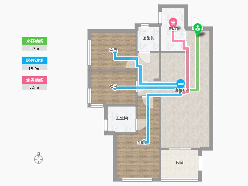 湖南省-长沙市-万科魅力之城85号楼,86号楼,87号楼,88号楼,89号楼建面100m²-72.55-户型库-动静线