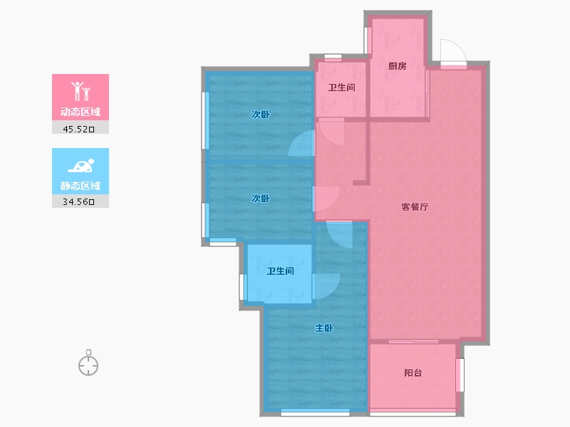 湖南省-长沙市-万科魅力之城85号楼,86号楼,87号楼,88号楼,89号楼建面100m²-72.55-户型库-动静分区