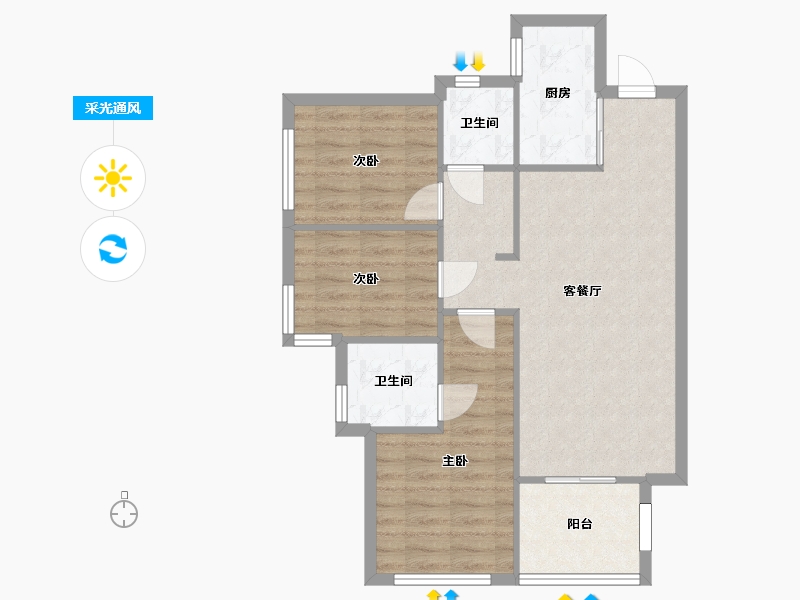 湖南省-长沙市-万科魅力之城85号楼,86号楼,87号楼,88号楼,89号楼建面100m²-72.55-户型库-采光通风