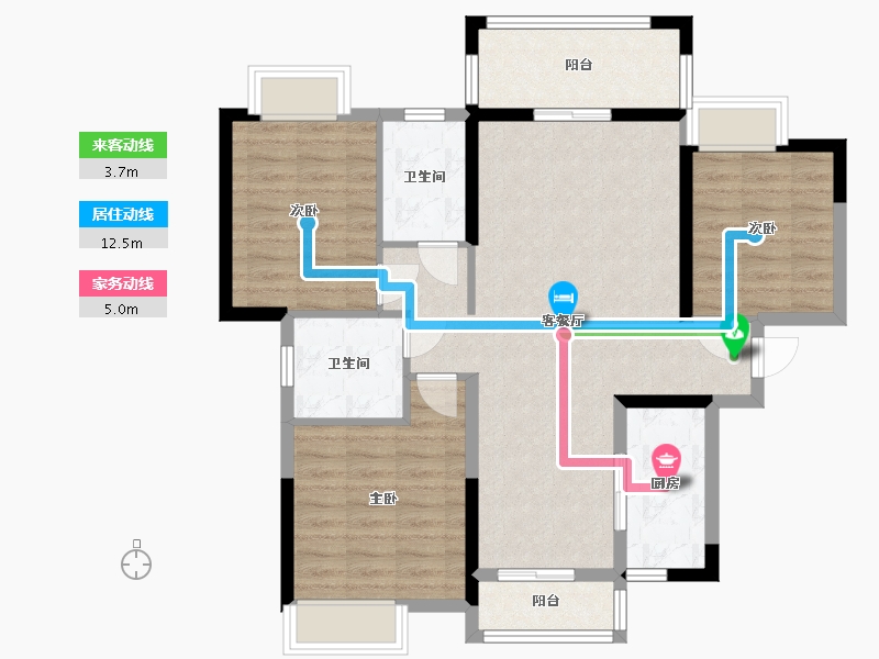 湖南省-长沙市-新里程潇湘名城建面121m²-91.20-户型库-动静线