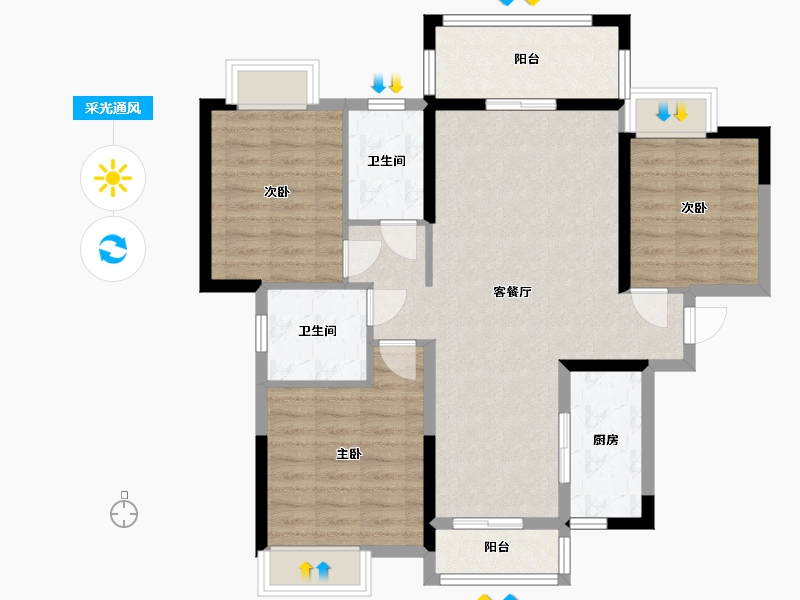 湖南省-长沙市-新里程潇湘名城建面121m²-91.20-户型库-采光通风