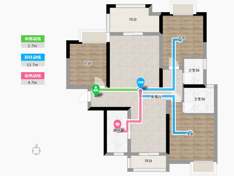 湖南省-长沙市-新里程潇湘名城建面120m²-89.81-户型库-动静线