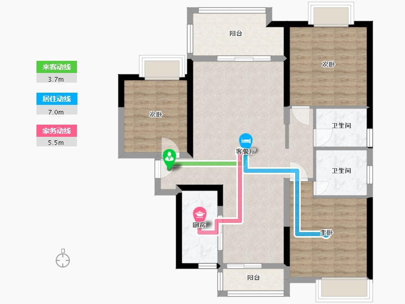 湖南省-长沙市-新里程潇湘名城建面123m²-92.56-户型库-动静线