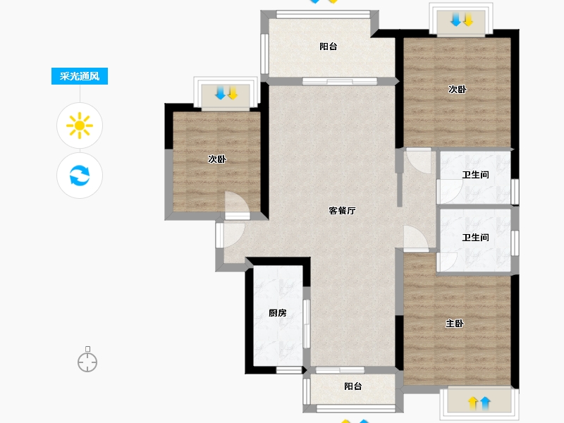 湖南省-长沙市-新里程潇湘名城建面123m²-92.56-户型库-采光通风