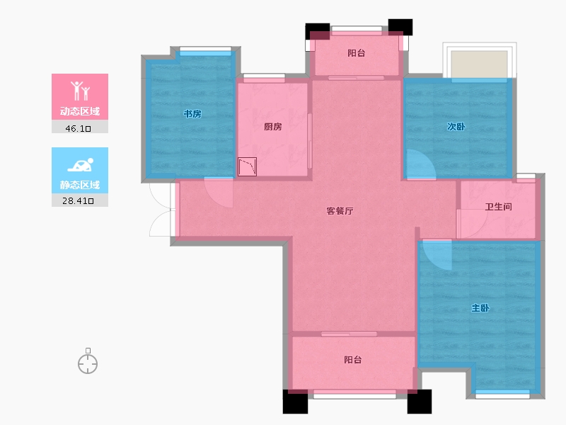 湖南省-长沙市-新世界柏樾新世界柏樾1号楼建面89m²-67.02-户型库-动静分区