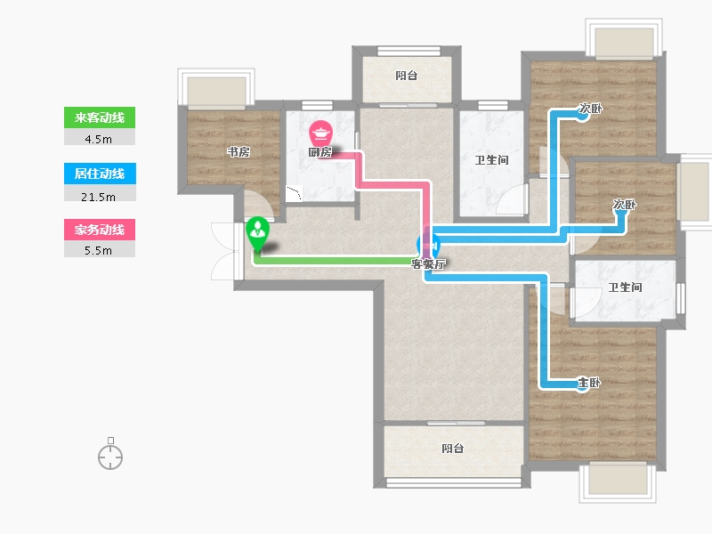 湖南省-长沙市-新世界柏樾新世界柏樾3号楼,新世界柏樾4号楼,新世界柏樾5号楼建面125m²-90.69-户型库-动静线