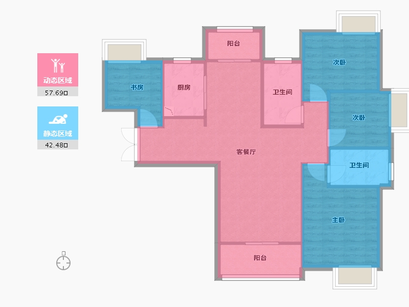 湖南省-长沙市-新世界柏樾新世界柏樾3号楼,新世界柏樾4号楼,新世界柏樾5号楼建面125m²-90.69-户型库-动静分区