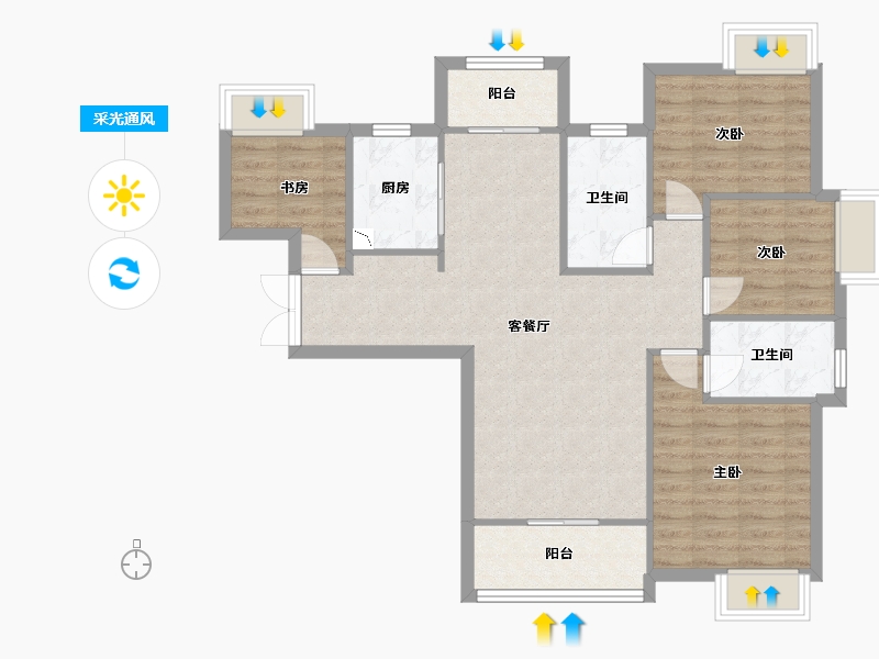 湖南省-长沙市-新世界柏樾新世界柏樾3号楼,新世界柏樾4号楼,新世界柏樾5号楼建面125m²-90.69-户型库-采光通风