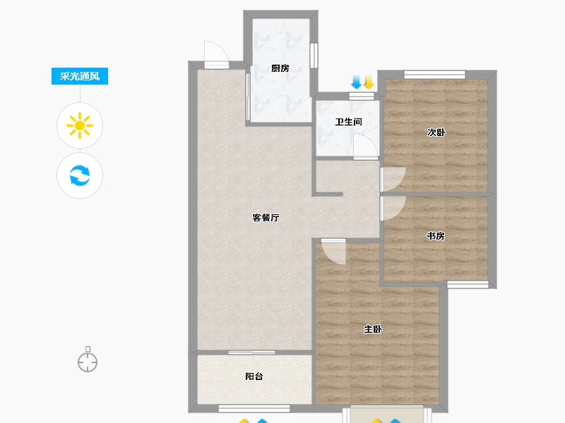 湖南省-长沙市-阳光城尚东湾建面102m²-81.60-户型库-采光通风