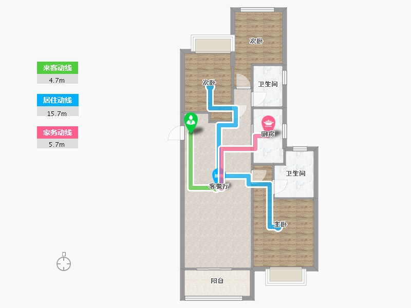 湖南省-长沙市-阳光城尚东湾建面120m²-96.00-户型库-动静线