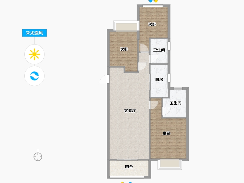 湖南省-长沙市-阳光城尚东湾建面120m²-96.00-户型库-采光通风